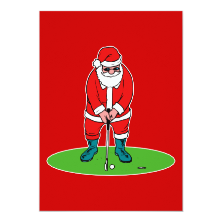 Santa plays golf 5x7 paper invitation card