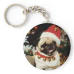 Santa Pug Christmas Keychain
