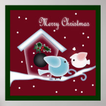 Santa Red mistletoe love birds christmas Print