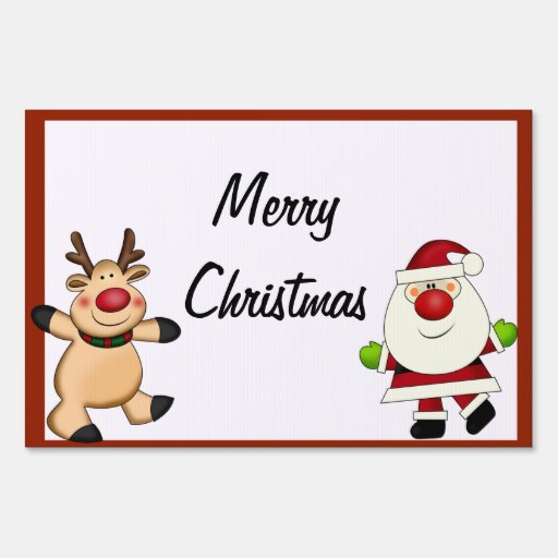 Santa &amp; Reindeer Christmas Holiday Yard Sign