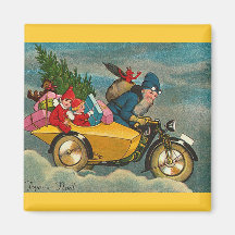Santa Rides a Motorcycle - Christmas Magnets