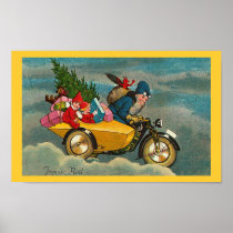 Santa Rides a Motorcycle - Poster
