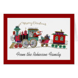 Santa Riding Christmas Train Personalized Cards cards