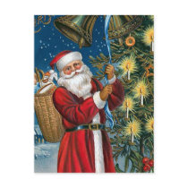 "Santa Rings the Bells" Vintage Postcard