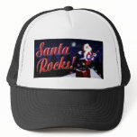 Santa Rocks Santa Plays Guitar on the Roof in a Sn hats