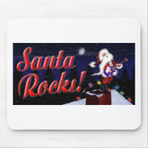 Santa Rocks Santa Plays Guitar on the Roof in a Sn Mousepads