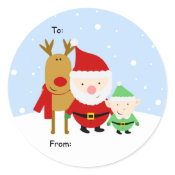 Santa, Rudolph and Elf Christmas Tag, To: From: Stickers