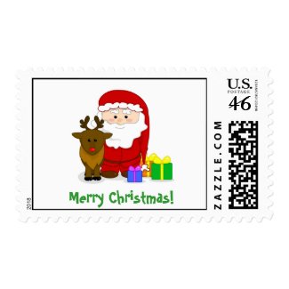 Santa & Rudolph Merry Christmas postage stamp