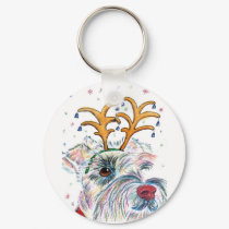 Santa Schnauzer Keychain