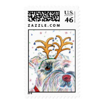 Santa Schnauzer Postage Stamp by mozache Santa Schnauzer Postage Stamp