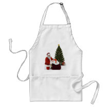 Santa setting presents by the tree aprons