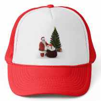 Santa setting presents by the tree mesh hat