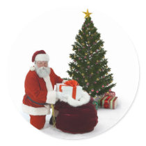 Santa setting presents by the tree stickers