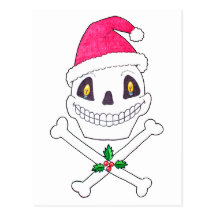 Santa Skull with Holly Leaves Postcards