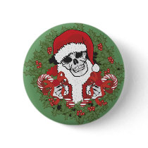 Santa Skull with Wreath Button