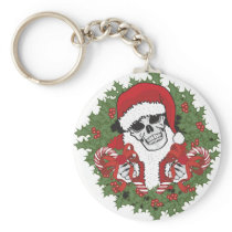 Santa Skull with Wreath Key Chain