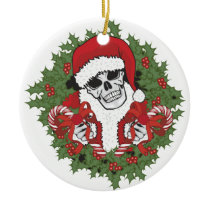 Santa Skull with Wreath Christmas Ornament
