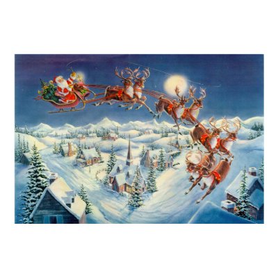 SANTA & SLEIGH by SHARON SHARPE Print by sharonsharpe