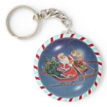 SANTA, SLEIGH & CANDY CANE WREATH by SHARON SHARPE Keychains