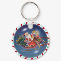 SANTA, SLEIGH & CANDY CANE WREATH by SHARON SHARPE keychains