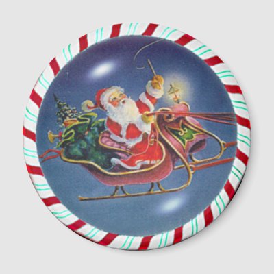 SANTA, SLEIGH & CANDY CANE WREATH by SHARON SHARPE Refrigerator Magnets