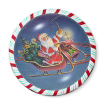 SANTA, SLEIGH & CANDY CANE WREATH by SHARON SHARPE magnets