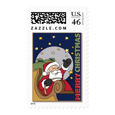Santa Sleigh Illustration Merry Christmas Postage Stamp by TeeShirtsTShirts
