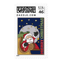 Santa Sleigh Illustration Merry Christmas postage