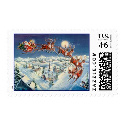 SANTA, SLEIGH & REINDEER by SHARON SHARPE Postage Stamp by sharonsharpe