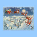 SANTA, SLEIGH & REINDEER by SHARON SHARPE postcards