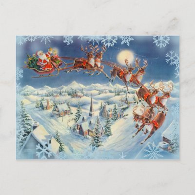 SANTA, SLEIGH & REINDEER by SHARON SHARPE Postcard