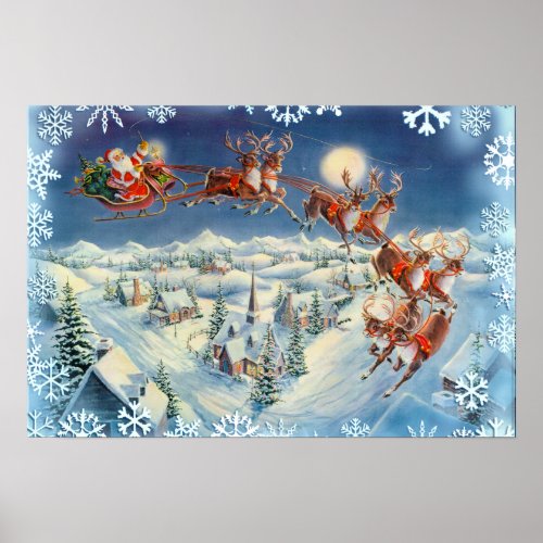 SANTA, SLEIGH & SNOWFLAKES by SHARON SHARPE print