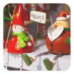 Santa Snowman Holiday Figurines Christmas Decor Square Sticker
