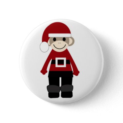 Santa Sock Monkey Button