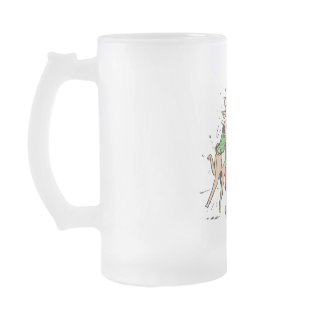 Santa Squeezing two Reindeer's mug