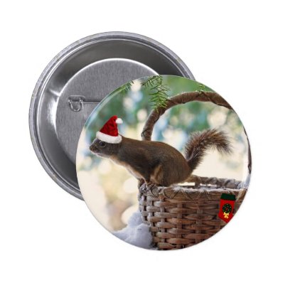 Santa Squirrel in Snowy Christmas Basket Buttons