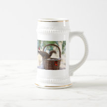 Santa Squirrel in Snowy Christmas Basket Coffee Mugs