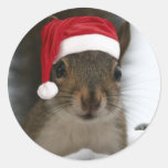 Santa Squirrel Round Stickers