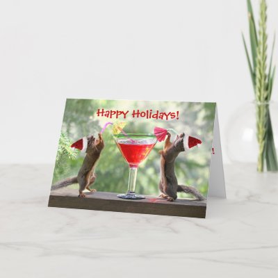 Santa Squirrels Drinking a Cocktail Greeting Cards