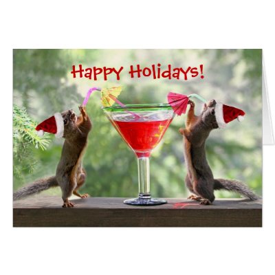 Santa Squirrels Drinking a Cocktail Greeting Cards