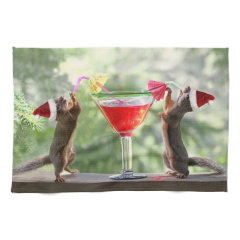 Santa Squirrels Drinking a Cocktail Hand Towels