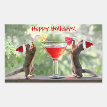 Santa Squirrels Drinking a Cocktail Rectangle Stickers
