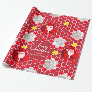 Santa Star pattern red Christmas family photo Gift Wrap