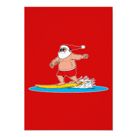 Santa surfing 5x7 paper invitation card