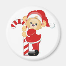 Santa Teddy Bear and Candycane Magnet
