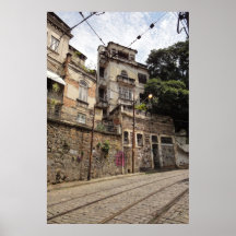 Santa Teresa street with rails going up-hill - Rio Poster