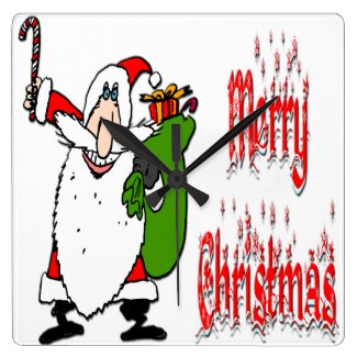 Santa &amp; Toy Bag Square Wall Clock