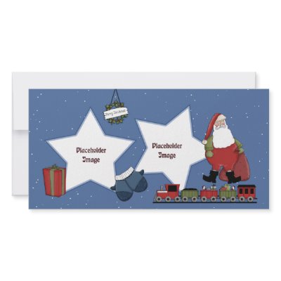 Santa, train, gift and Christmas wreath Photo Card by Christmas_Store