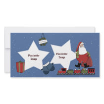 Santa, train, gift and Christmas wreath Photo Card