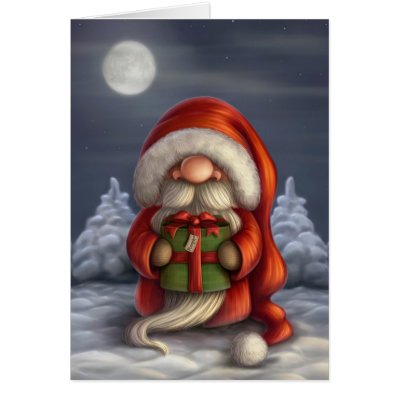 Santa with a gift greeting card